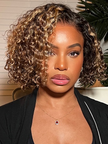 Invisible HD Lace & Clean Hairline Blonde Highlights Curly BOB Lace Front Wigs [BOB47]