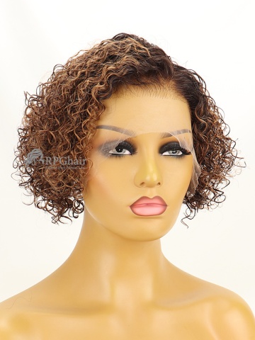 Invisible HD Lace & Clean Hairline Blonde Highlights Curly BOB Lace Front Wigs [BOB47]