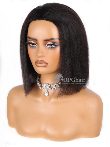  Coarse Yaki Bob 3-In-1 Half Wig Invisible Hairline Draw-strings Wig [HFW13]
