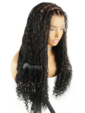 26" Boho Box Braided With Boho Curls Knotless Full HD Lace Wig With Invisible Drawstring [HE02]