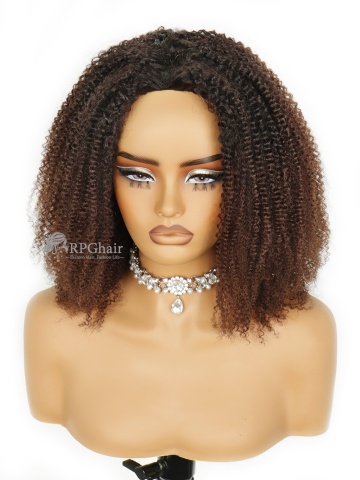 Wear & Go Half Wig Brown Ombre Coily Invisible Hairline Draw-strings Wig [HFW01]