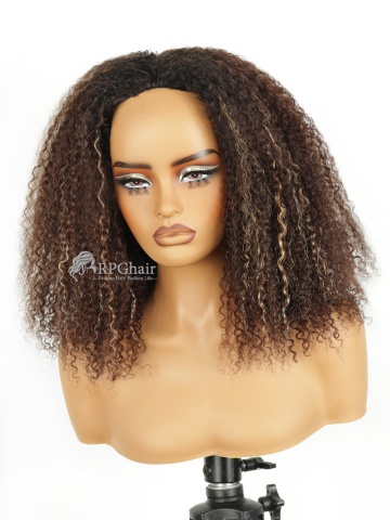Bronze Brown Highlights Curly Invisible Hairline Drawstrings Wear & Go Half Wig [HFW02]