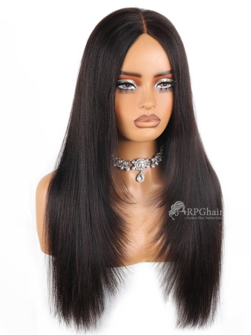  Layered Yaki Straight All-In-One Half Wig Invisible Hairline Draw-strings Wig [HFW08]