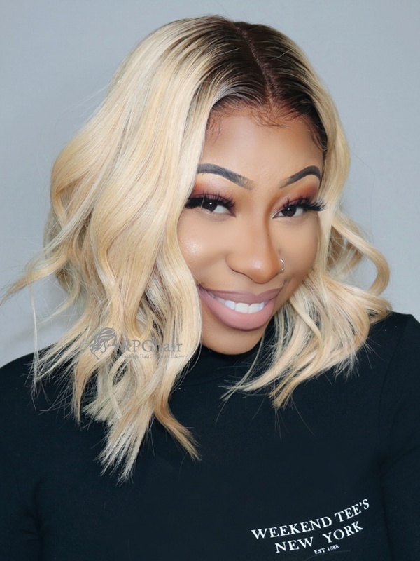 Blonde Ombre Silky Straight Bob Cut Lace Wig Indian Remy Hair