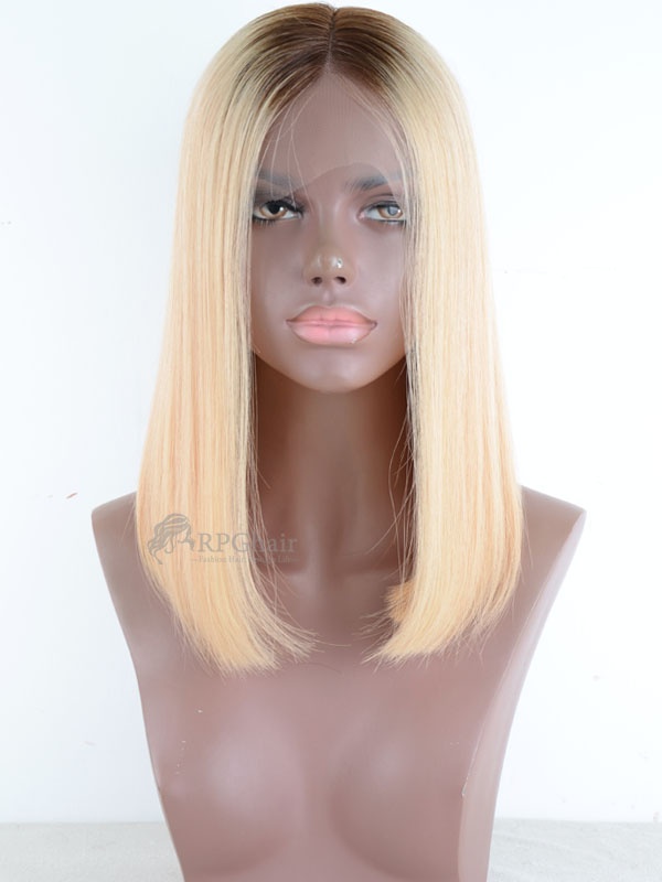 Blonde Ombre Silky Straight Bob Cut Lace Wig Indian Remy Hair