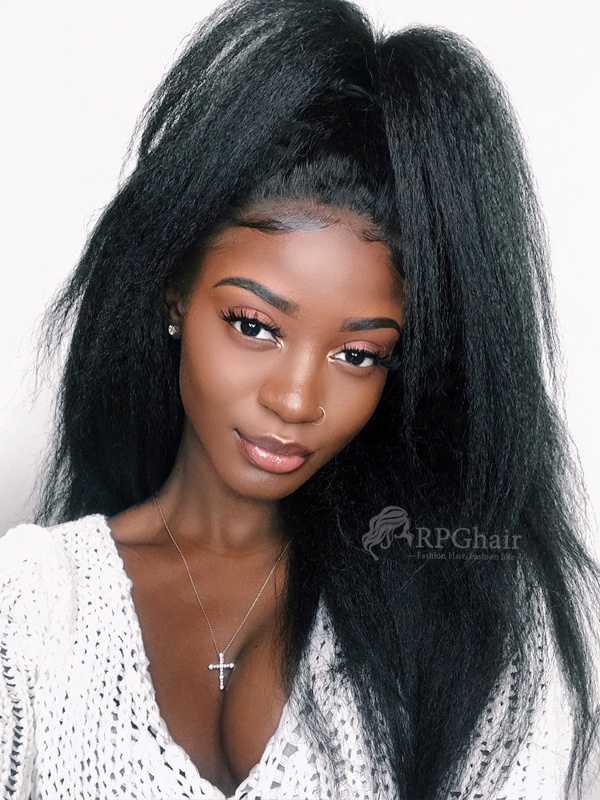 Big Density 360 Lace Frontal Wigs Kinky Straight Indian Remy Human Hair