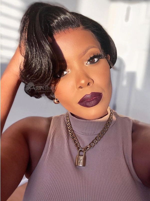Pixie Cut Silky Straight BoB Hairstyle Glueless Lace Front Wig