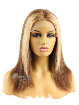 Blonde Streak Brown Straight Bob Indian Remy Hair Lace Front Wig[CSL16]