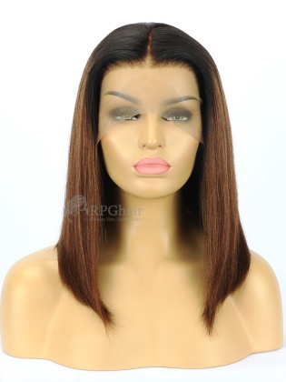 US Store-14" Yaki Straight Ombre Color BOB Indian Remy Hair Pre-Plucked Lace Front Wig[LFW25US]