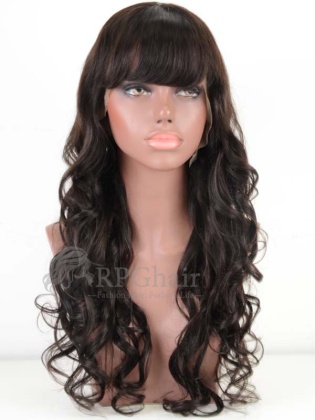 Indian Remy Wavy Style Hair Glueless Lace Front Wigs With Bangs[LFW64]
