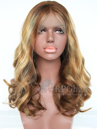 Blonde Highlights Wavy Style Brazilian Virgin Lace Wigs[RCW300]