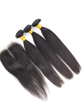  3 Bundles Silky Straight Brazilian Virgin Hair Weaves with A Lace Closure[CBW02]