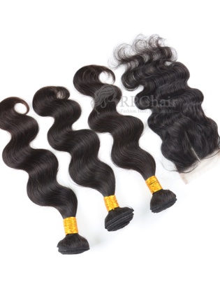 3 Bundles Body Wave Brazilian Virgin Hair Weaves with A Lace Closure