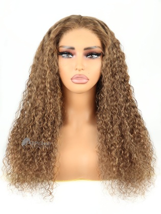 Pre-Cut lace #30 Honey Blonde 5x5 Glueless HD Lace Wig 150% Density Tight Curl Hair [LFW73]