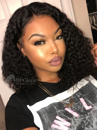  Tight Curly Indian Remy Hair BOB Lace Front Wigs Swiss Brown Lace [BCT04]