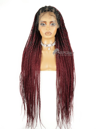 34" #99J Ombre Box Braided with Baby Hair Micro Twist Bohemian Knotless Full HD Lace Wig [BFW03]