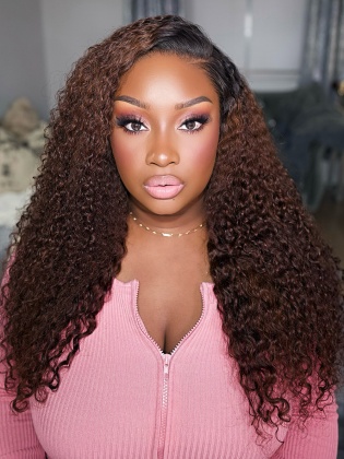 Big 200% Density Ombre Brown 13x4 Curly Clean Hairline & HD Lace Frontal Wig [GFL04]