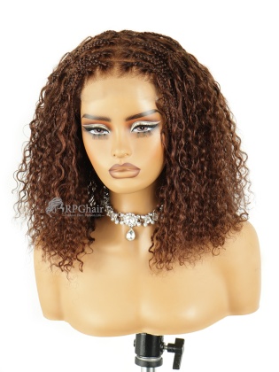 Chocolate Brown Boho Braids Curly Glueless 5x5/9X6 HD Lace Wig With Drawstring & Top Braided Human Hair Wig [BLW03]
