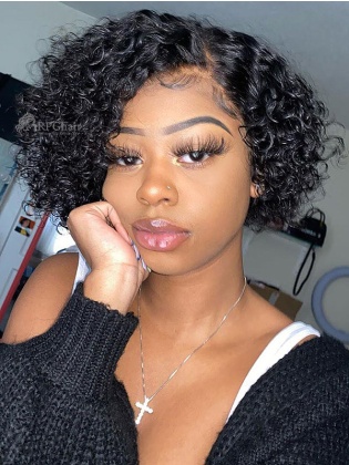 Pre-Plucked 4.5" Parting Lace Front Wig Natural Curly BOB Hairstyle[BOB01]