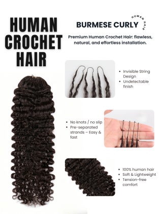 Burmese Curly Knotless Pre-Separated Crochet Premium Human Hair Extensions [CH03]