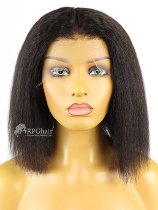 10" 180% Kinky Straight Bob Hairstyle Indian Remy Hair 13X4 Lace Front Wig [CSL122]