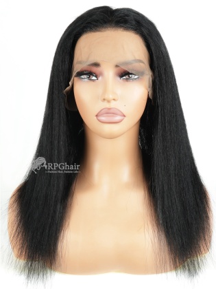 Small Size 14" 180% Density #1 Color Kinky Straight Hairstyle Full Lace Wig [CSL170]
