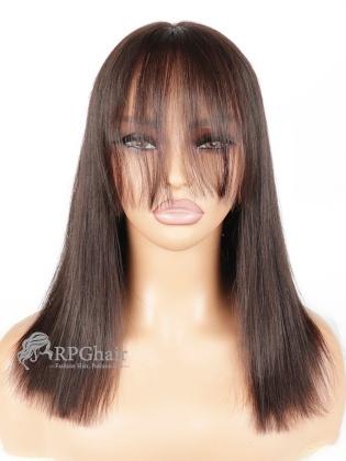 12" 150% Density Silky Straight Bob Hairstyle Indian Virgin Hair 13X4 Lace Front Wig With The Air Bangs[CSL221]