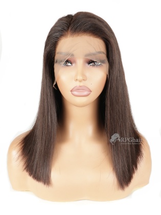 14" 150% Density #2 Color Silky Straight Bob Hairstyle Brazilian Virgin Hair 13X4 Lace Front Wig [CSL218]