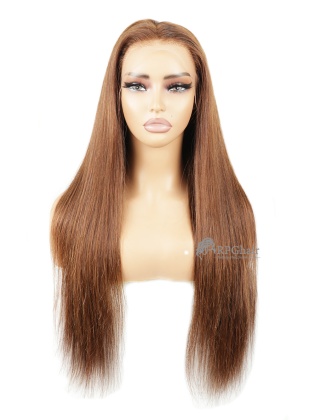 Small Size 22" 180% Density Brown Color Silky Straight Hair Style Indian Virgin Hair 13x6 HD Lace Front Wig [CSL231]