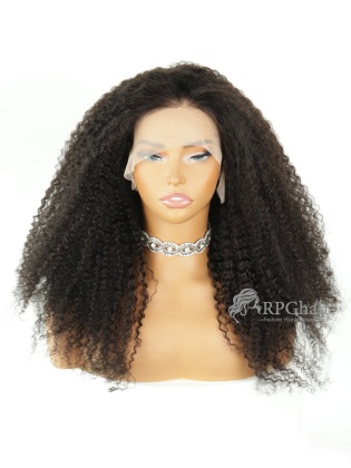 18" 150% #1B Off Black Kinky Curl Indian Virgin Hair Lace Frontal Wig [CSL271]