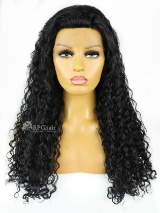 Loose Curly 22Inch 130% density Jet-black Brazilian Virgin Hair Lace Front Wig[CSL37]