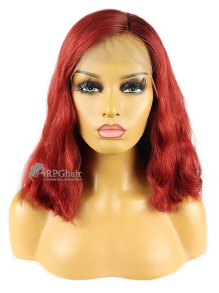 Red Color Loose Wavy Bob 14 Inch 150% Density Brazilian Hair Lace Front Wig [CSL75]