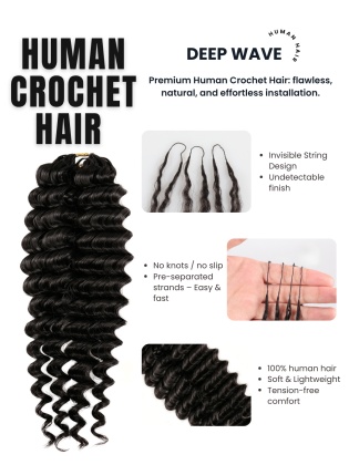 Deep Wave Knotless Pre-Separated Crochet Premium Human Hair Extensions [CH05]