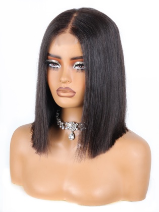 10-14in & 250% Density Natural Color Silky Straight Bob Brazilian Hair 2*6 Lace Closure Glueless Wig [HCW32]