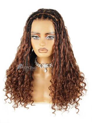 Honey Brown Ombre With Boho Curls Knotless Full HD Lace Wig With Invisible Drawstring [HE07]
