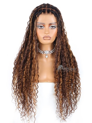 26'' Brown Boho Box Braided Knotless Full HD Lace Wig With Invisible Drawstring [HE08]