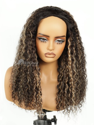 Wear & Go Half Wig Brown Highlight Loose Water Wave Invisible Hairline Drawstrings Wig [HFW04]