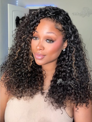 Wear & Go Half Wig Brown Highlight Loose Water Wave Invisible Hairline Drawstrings Wig [HFW04]