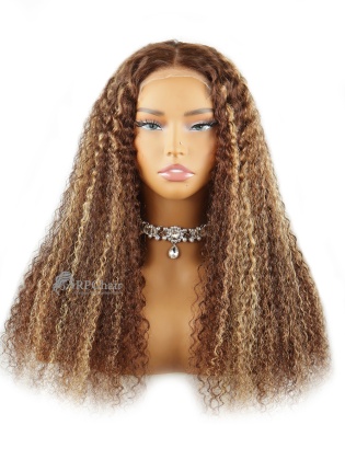 Honey Blonde Highlight Curly Glueless 5x5 / 7x6 Closure HD Lace Wig [HCW06]
