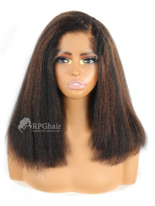 Lagos Hairline Blonde Highlight Kinky Straight 14in & 180% Density Invisible HD Lace Wear & Go Glueless 5x5 Lace Wigs [CSL286]