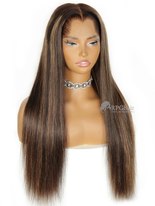 M Shape Lagos Hairline Brown Highlights Silky Straight Put On and Go 5x5 Glueless HD Lace Wig [LCW03]