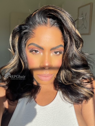 Sunset Kiss M shape Lagos Hairline Light Golden Highlight Kinky Wave 5x5 Glueless HD Lace Wig [LCW06]