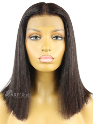 14" 150% Density Yaki Bob Hairstyle Indian Remy Hair Lace Front Wigs [LFW44P]