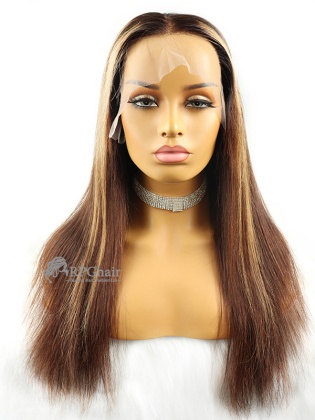Highlight Brown Silky Staight Indian Remy Hair Lace Front Wig[CSL11]