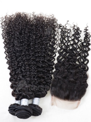3 Bundles Water Wave Indian Virgin Hair Weaves with A Lace Closure