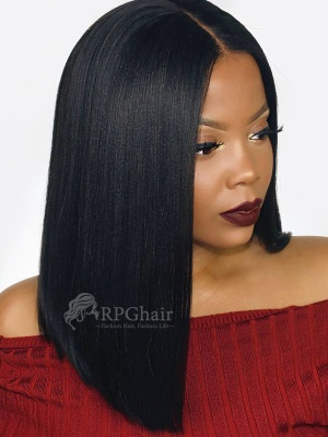 [US Stock]Yaki  Bob Hairstyle Indian Remy Hair Glueless Lace Front Wigs [LFW44US]