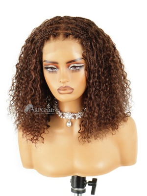 Chocolate Brown Boho Braids Curly Glueless 5x5/9X6 HD Lace Wig With Drawstring & Top Braided Human Hair Wig [BLW03]