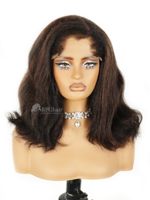 Curly Edges M shape Lagos Hairline Light Golden Highlight Kinky Wave 5x5 Glueless HD Lace Wig [CSL275]