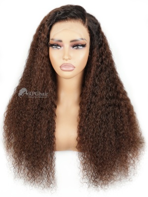 Big 200% Density Ombre Brown 13x4 Curly Clean Hairline & HD Lace Frontal Wig [GFL04]
