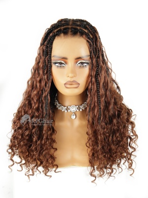 Honey Brown Ombre With Boho Curls Knotless Full HD Lace Wig With Invisible Drawstring [HE07]
